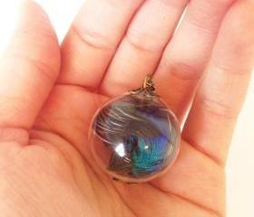 Peacock Feather Glass orb necklace