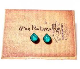 Aqua Wooden Stud Earrings